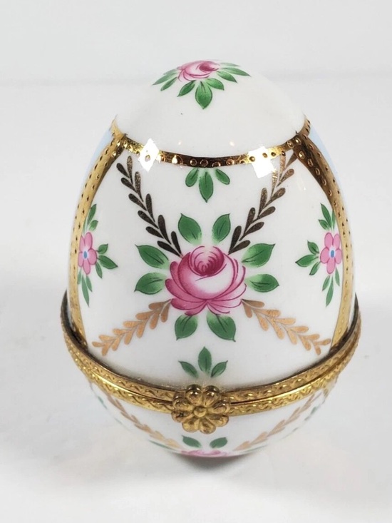 Other - Porcelain Rose Egg Trinket Box with Gold Accents
